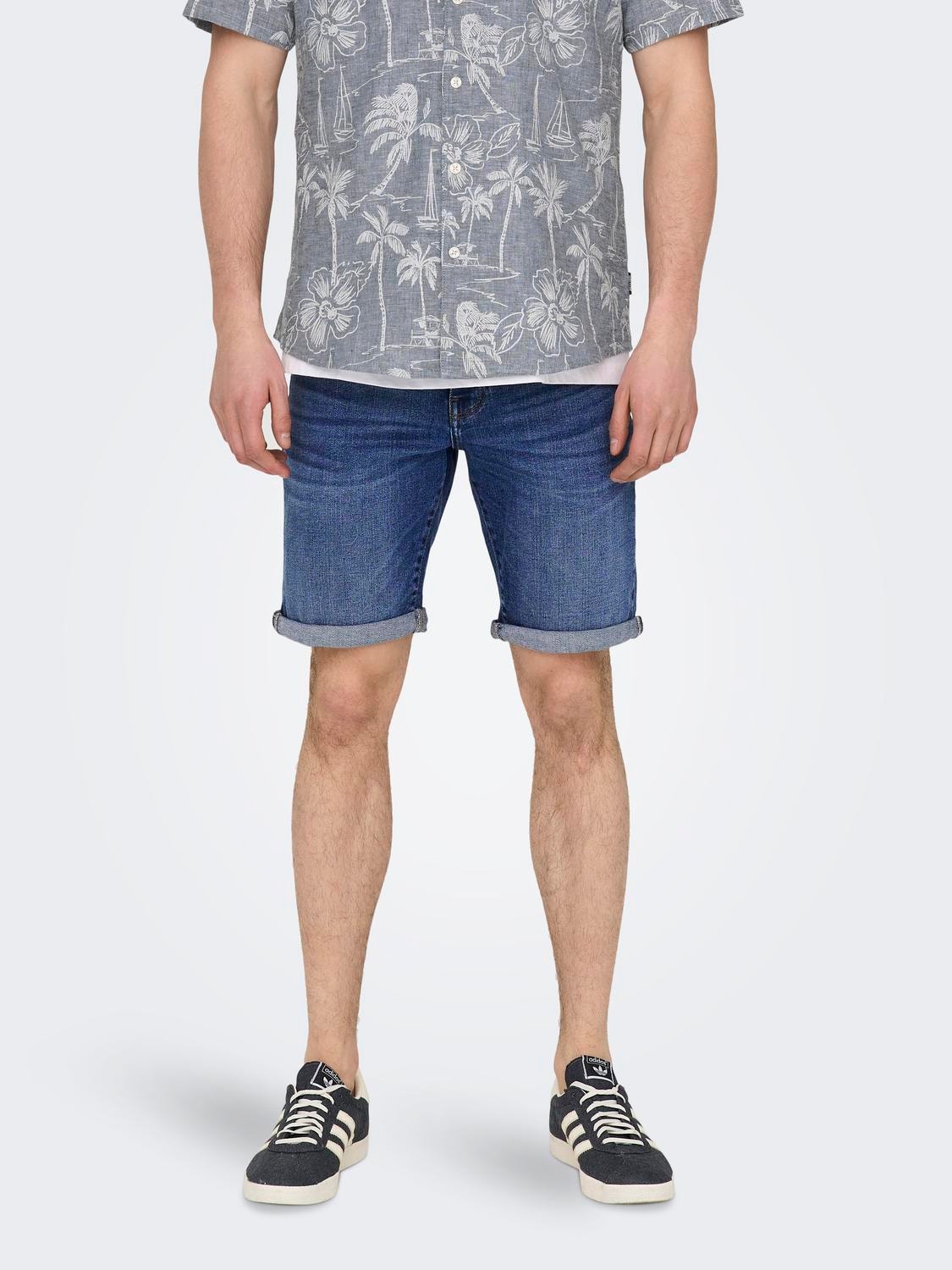 ONLY & SONS Normal geschnitten Mittlere Taille Shorts -Dark Blue Denim - 22028773