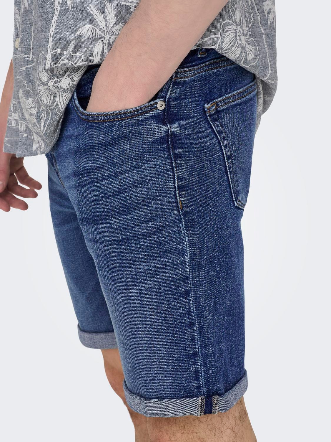 ONLY & SONS Normal geschnitten Mittlere Taille Shorts -Dark Blue Denim - 22028773