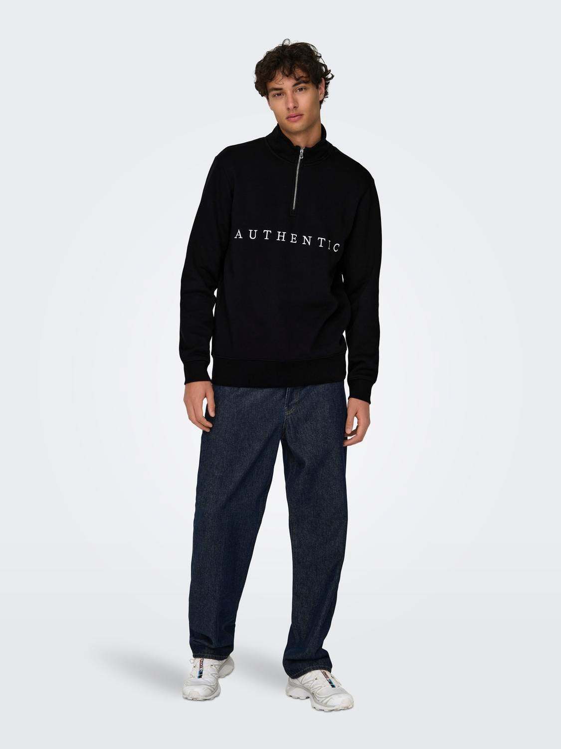 Half-zip sweatshirt with high neck | Black | ONLY & SONS®