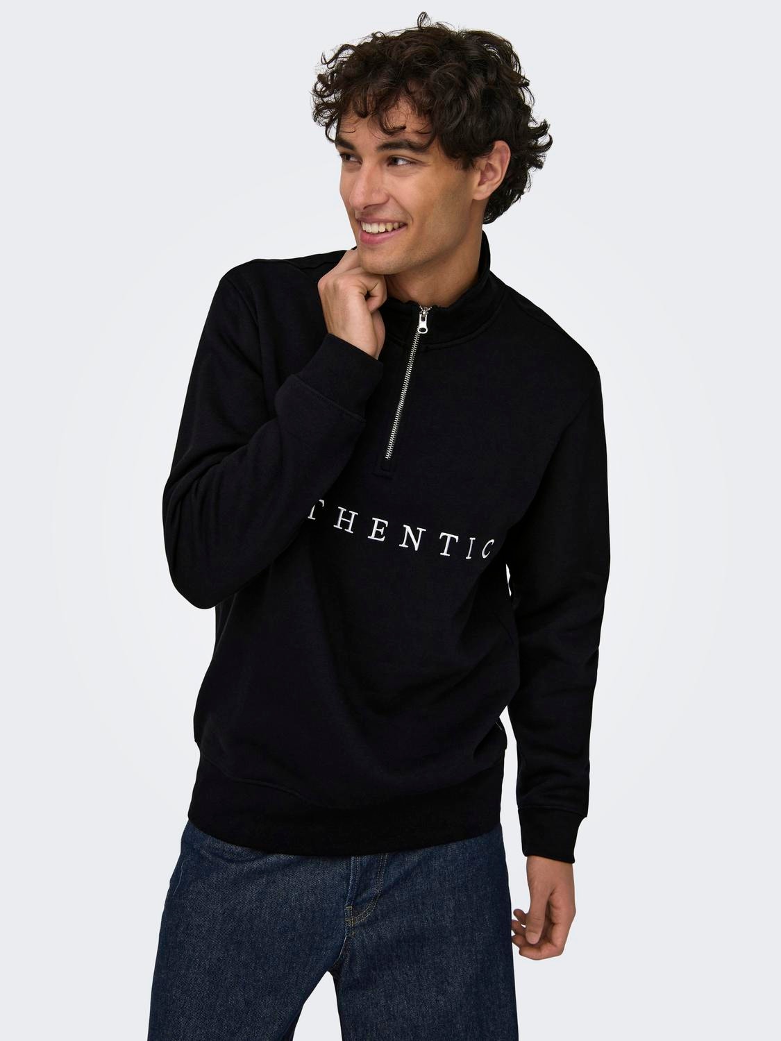 ONLY & SONS Half-zip sweatshirt with high neck -Black - 22028797