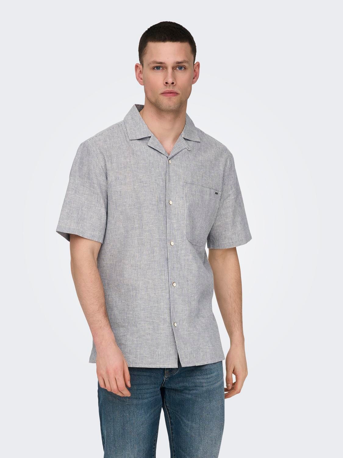 ONLY & SONS Camisas Corte relaxed Cuello cubano -Bering Sea - 22028833