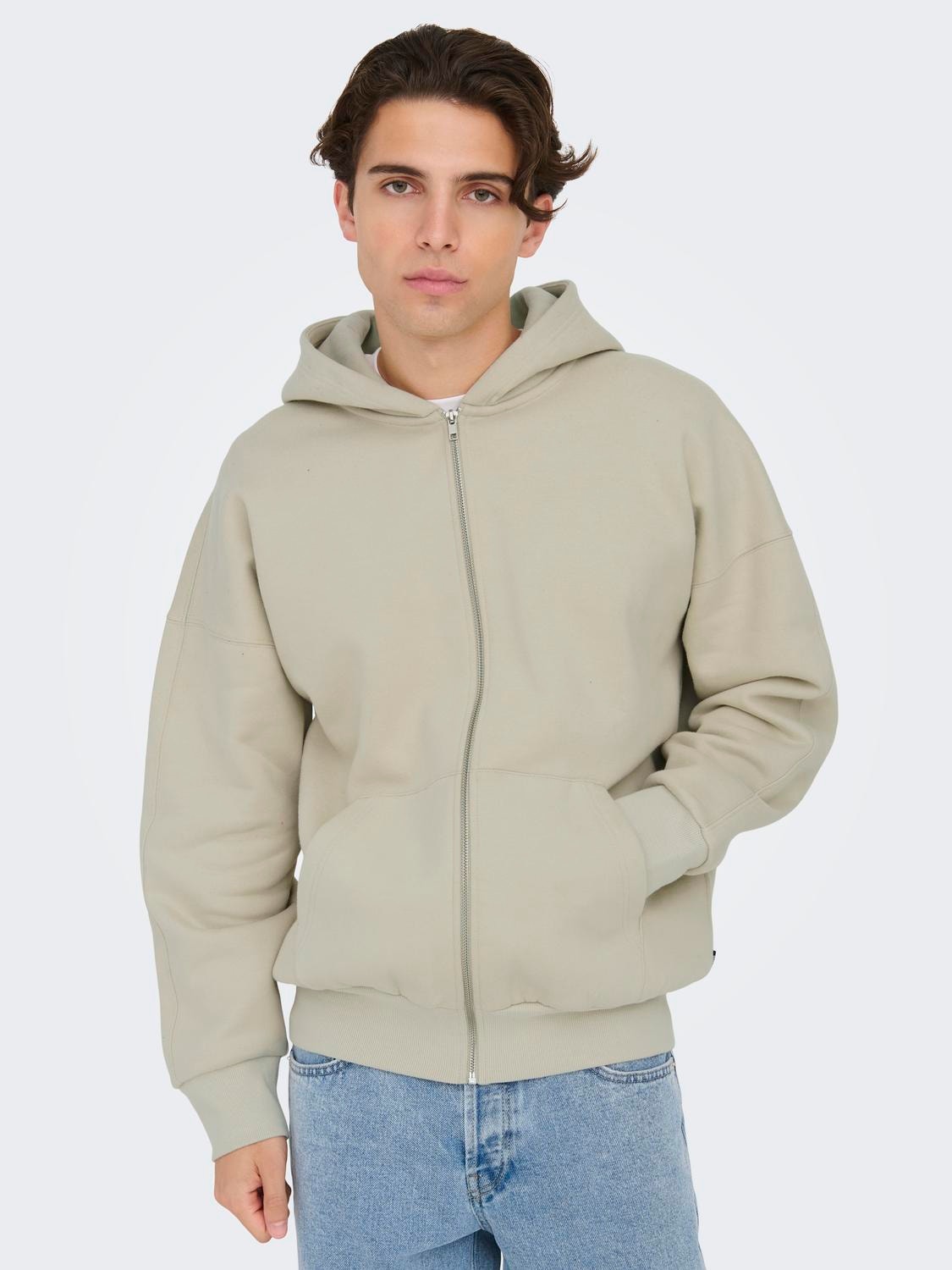ONLY & SONS Relaxed Fit Hettegenser Sweatshirt -Silver Lining - 22028837
