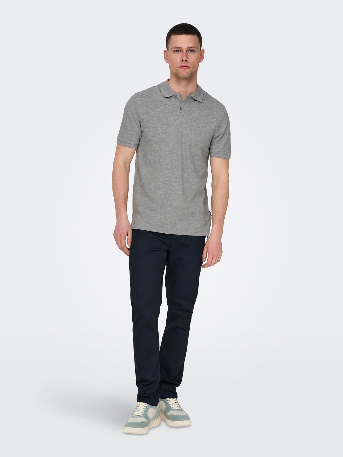 ONLY & SONS Slim Fit Rundhals Poloshirt -Light Grey Melange - 22029044