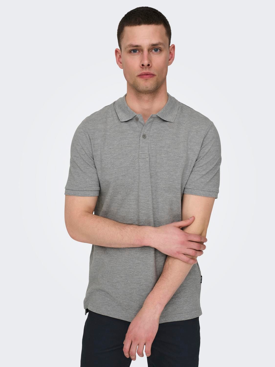 ONLY & SONS Slim Fit Round Neck Polo-Shirt -Light Grey Melange - 22029044