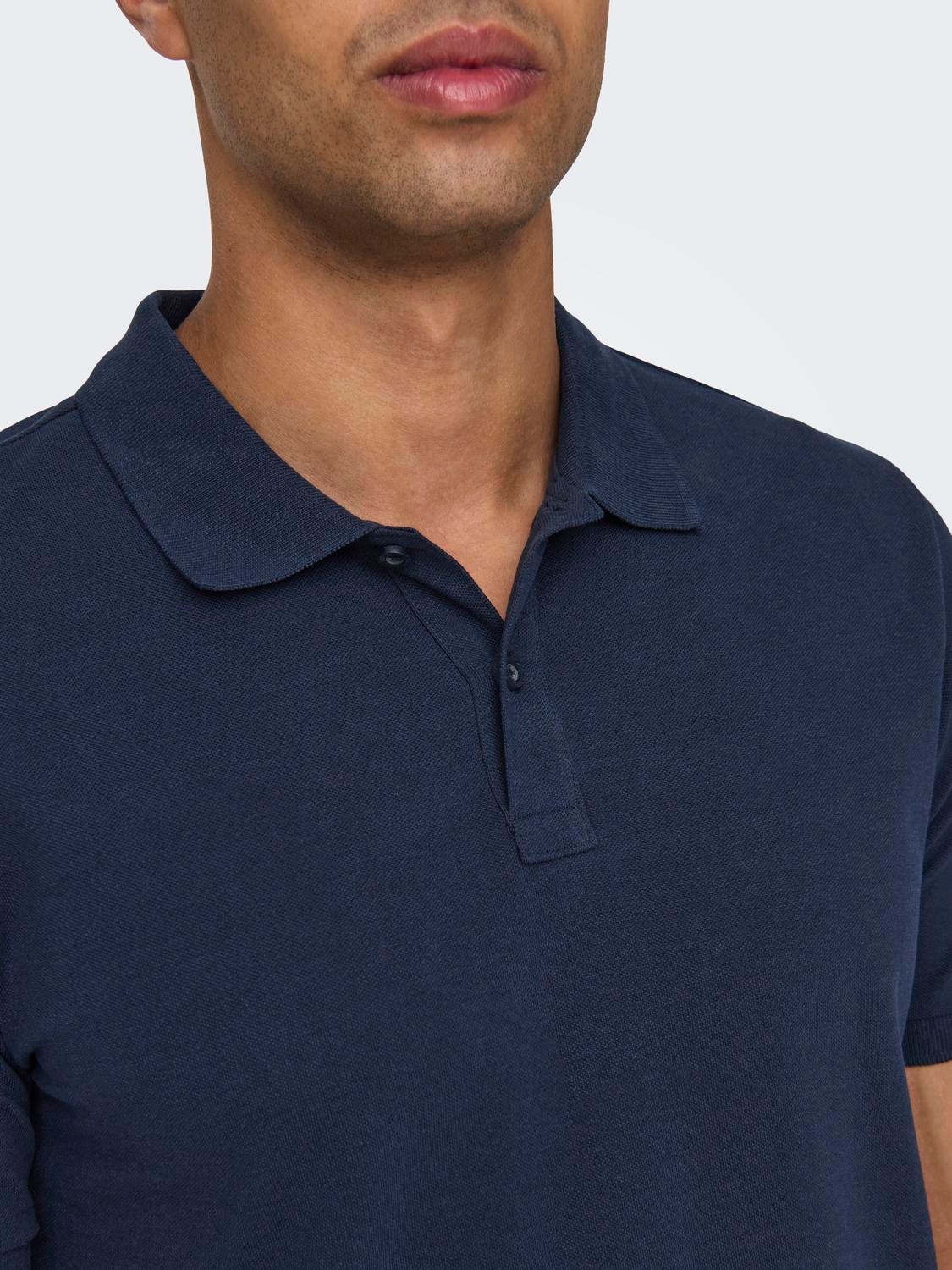 ONLY & SONS Slim Fit Round Neck Polo-Shirt -Navy Blazer - 22029044