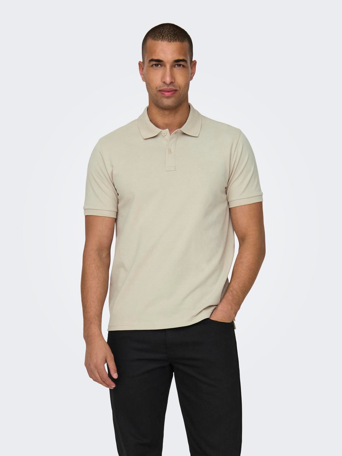ONLY & SONS Slim Fit Round Neck Polo-Shirt -Silver Lining - 22029044