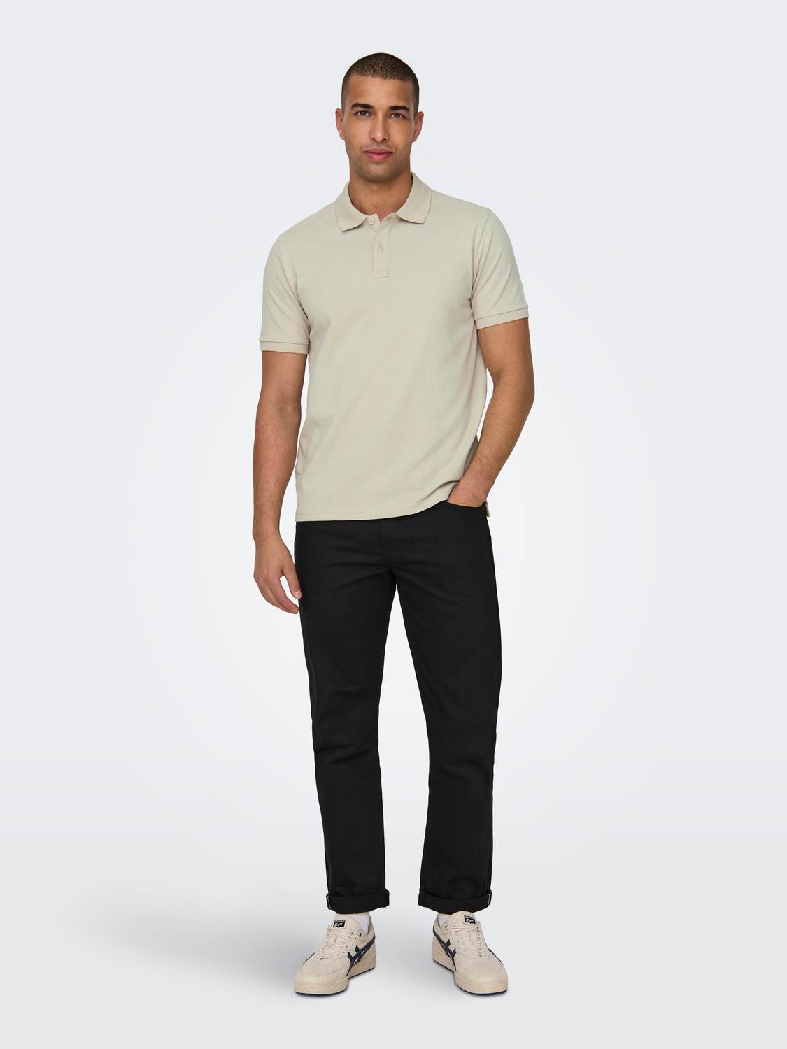ONLY & SONS Polos Slim Fit Col rond -Silver Lining - 22029044