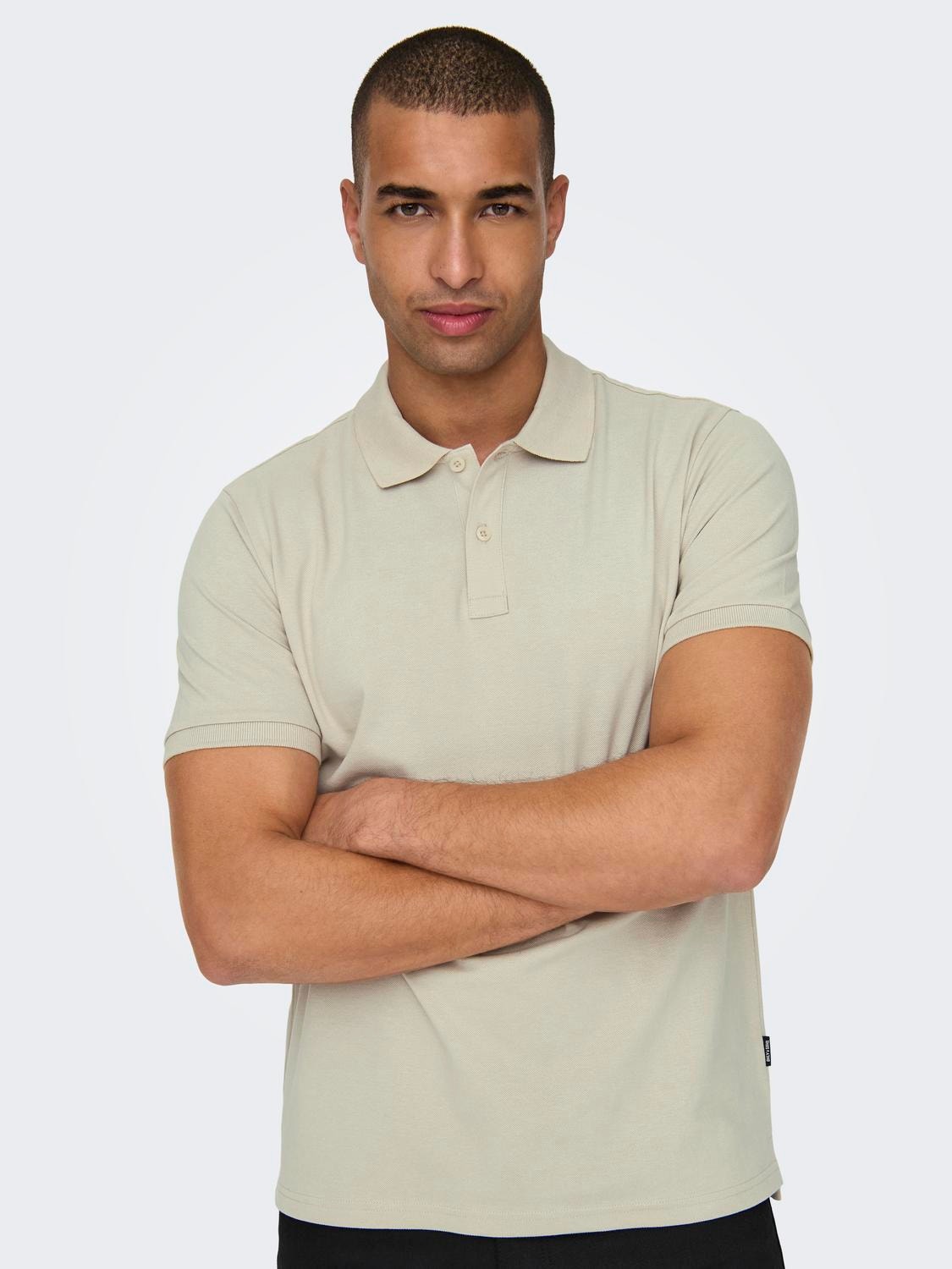 ONLY & SONS Slim Fit Round Neck Polo-Shirt -Silver Lining - 22029044