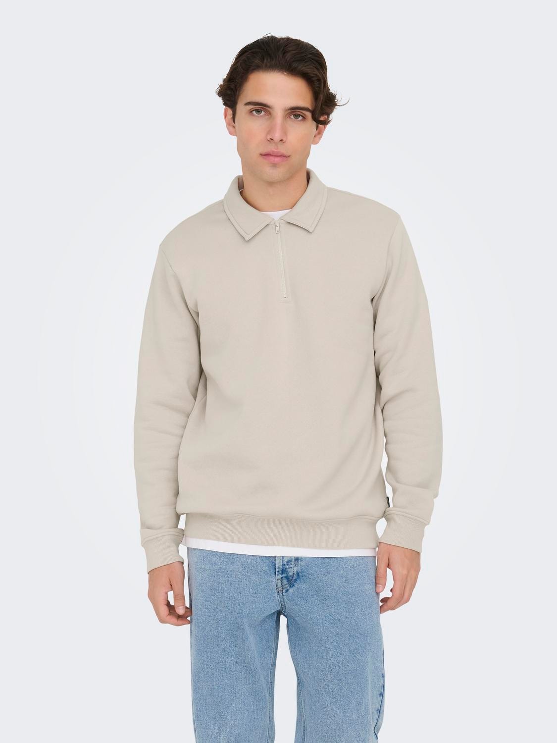 ONLY & SONS Regular Fit High neck Dropped shoulders Sweatshirts -Silver Lining - 22029048