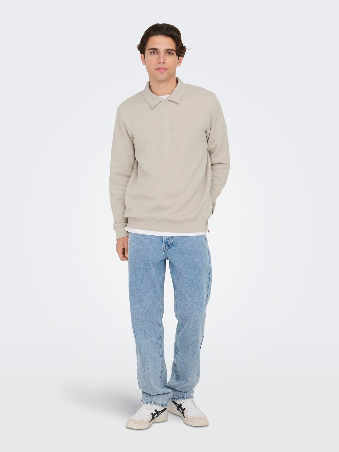 ONLY & SONS Regular Fit High neck Dropped shoulders Sweatshirts -Silver Lining - 22029048