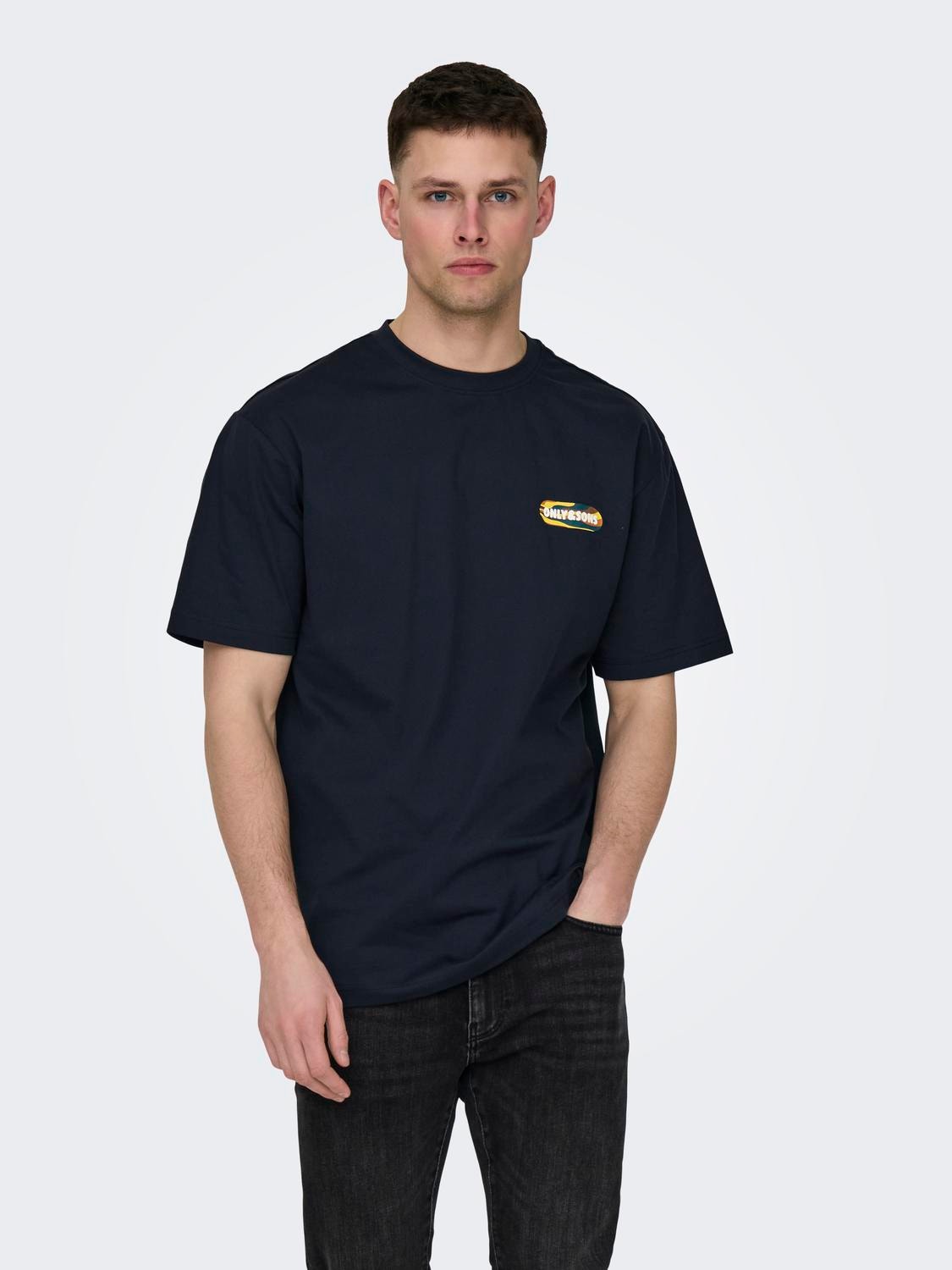 ONLY & SONS Avslappnad O-ringning T-shirt -Dark Navy - 22029091