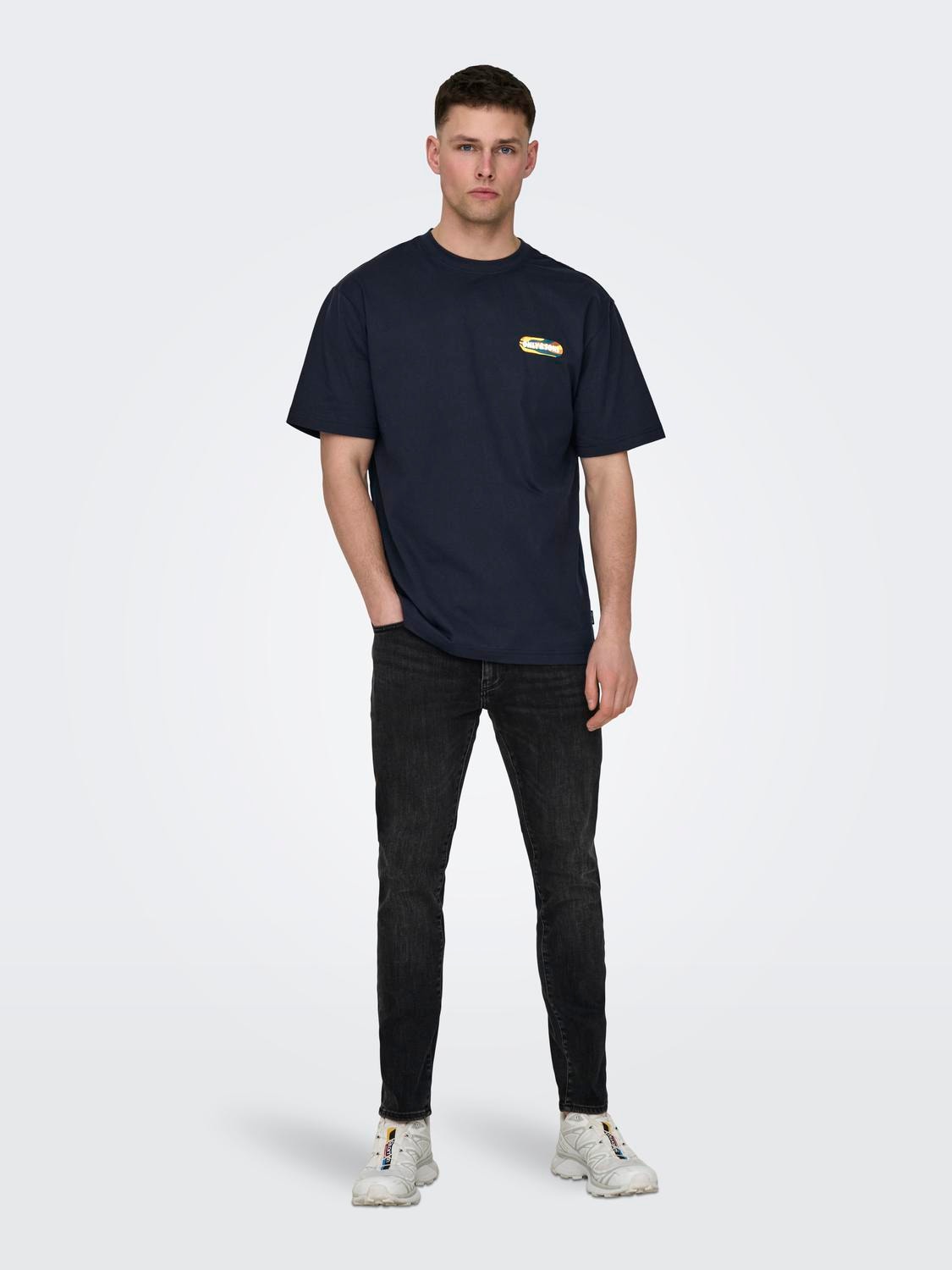 ONLY & SONS Relaxed Fit Round Neck T-Shirt -Dark Navy - 22029091