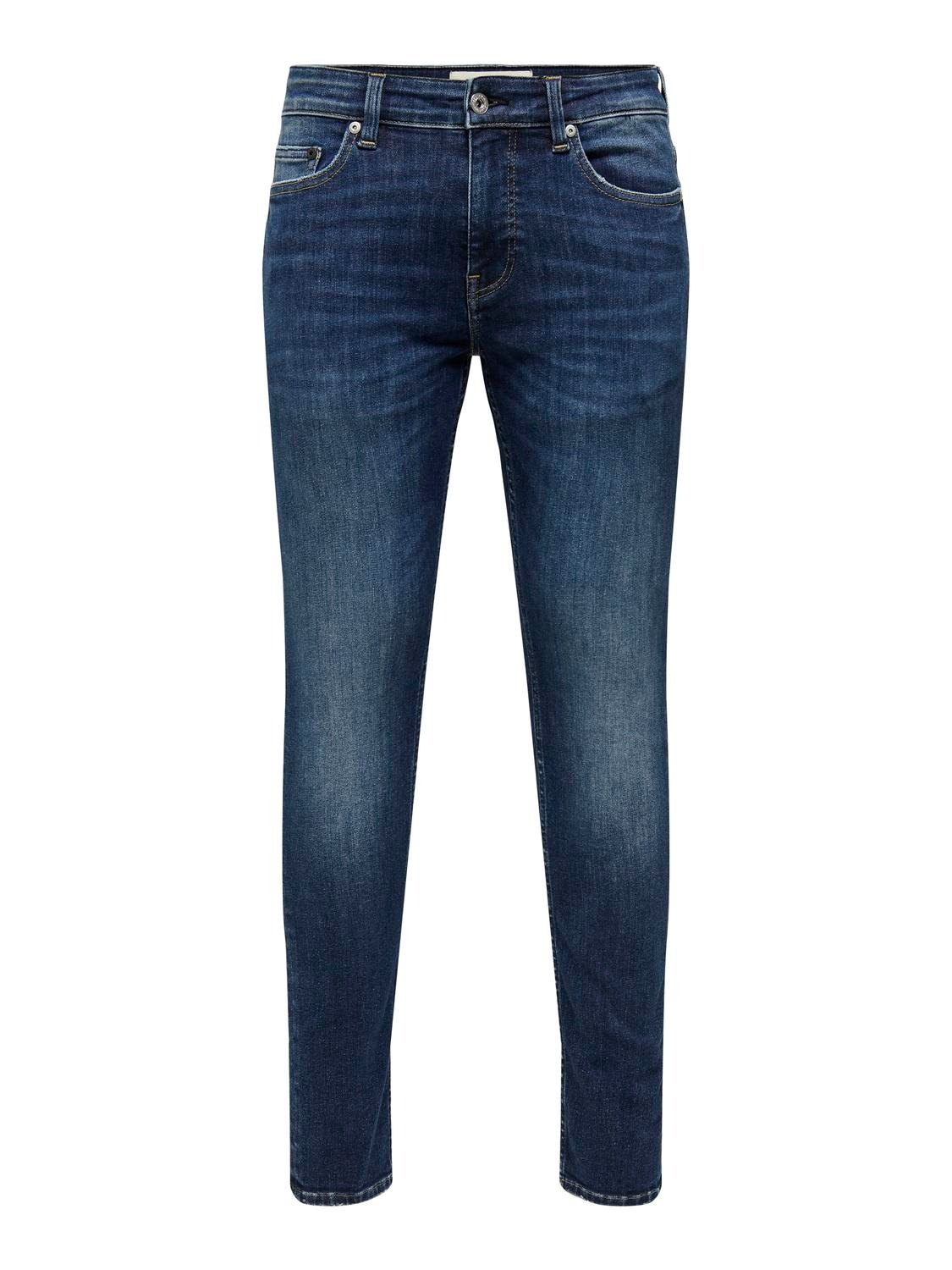 ONLY & SONS Krój skinny Niski stan Jeans -Dark Blue Denim - 22029096