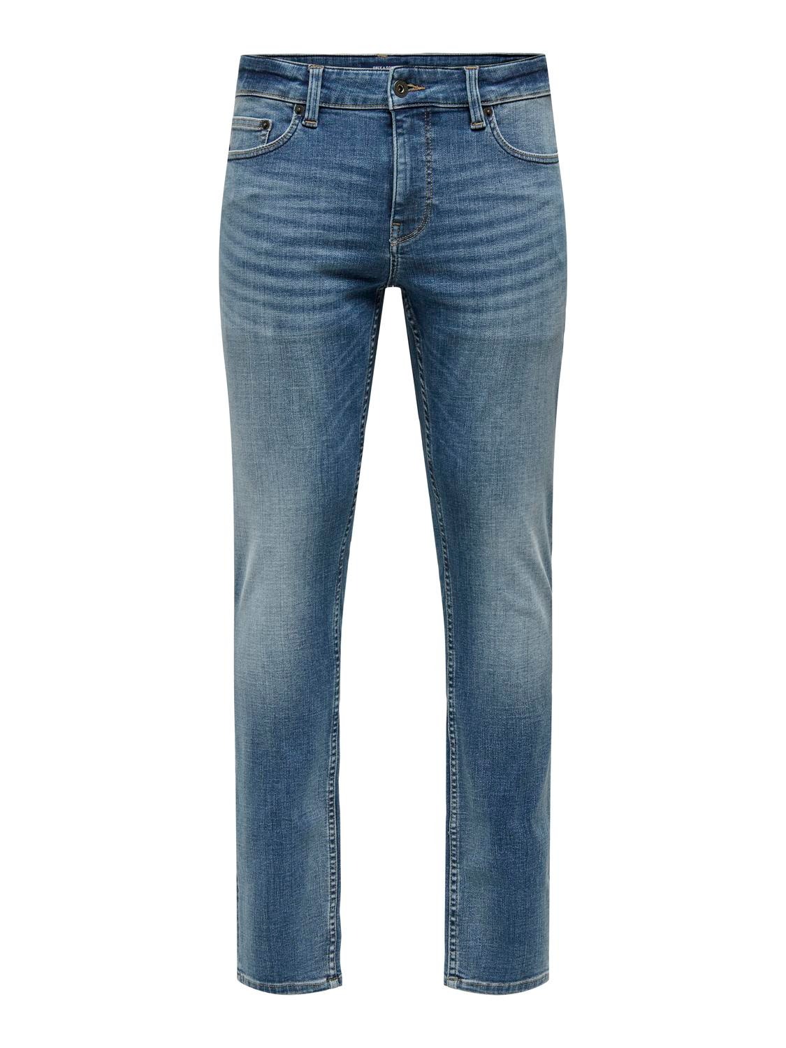 ONLY & SONS Krój slim Niski stan Jeans -Medium Blue Denim - 22029137