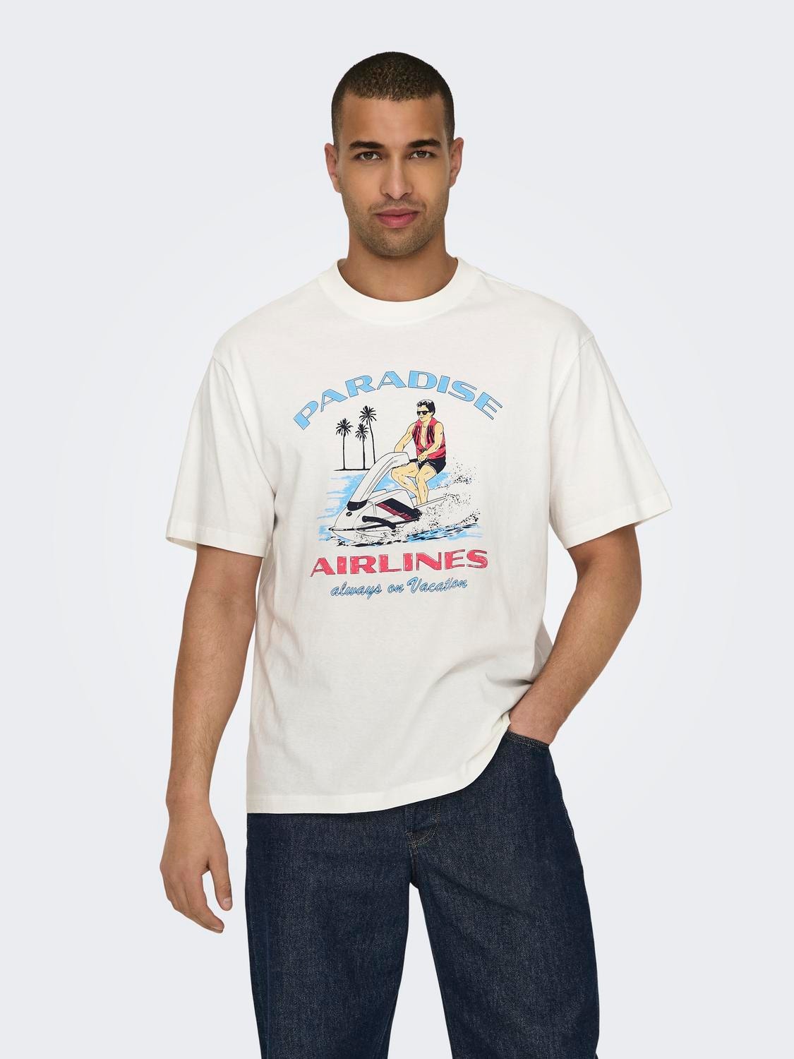 ONLY & SONS Krój swobodny Okrągły dekolt T-shirt -Cloud Dancer - 22029435