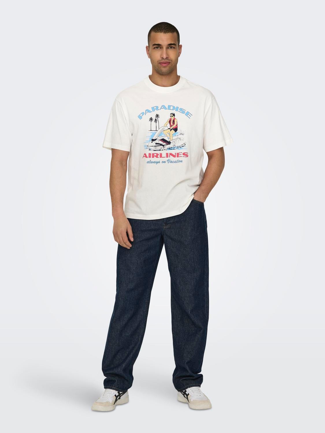 ONLY & SONS Krój swobodny Okrągły dekolt T-shirt -Cloud Dancer - 22029435