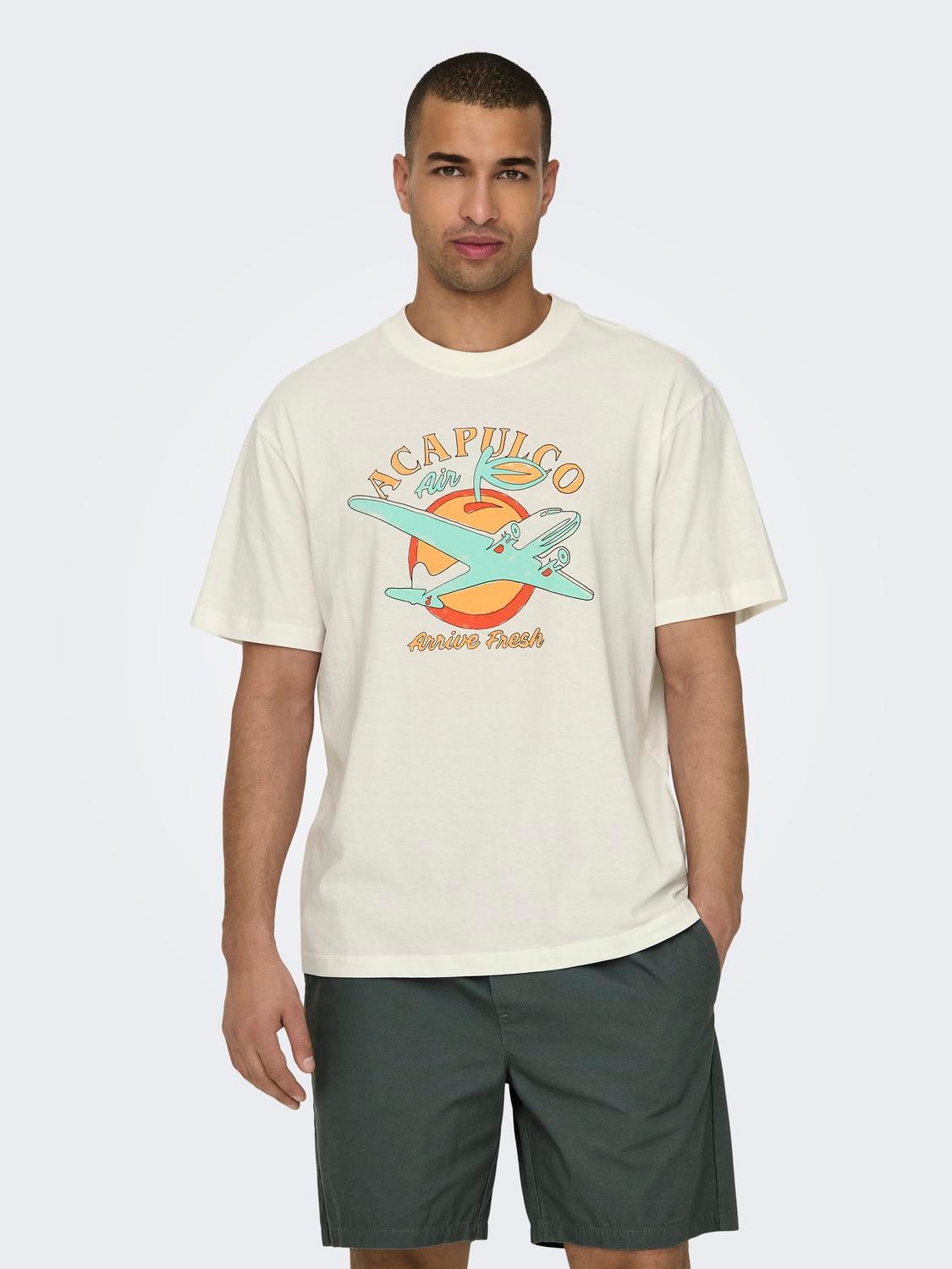 ONLY & SONS Relaxed Fit Round Neck T-Shirt -Cloud Dancer - 22029435
