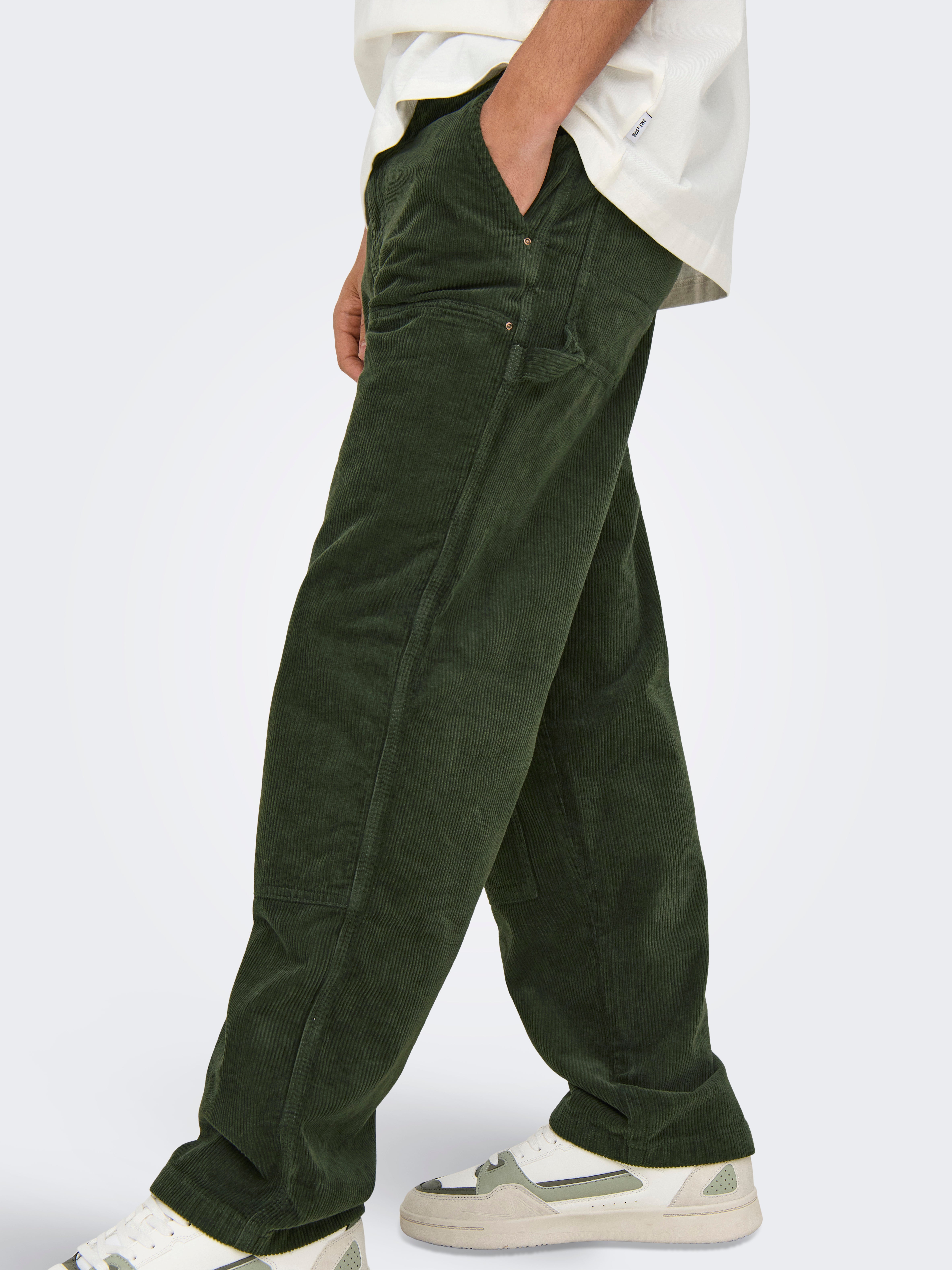 ONSFADE Loose Fit Corduroy trousers | Dark Green | ONLY & SONS®