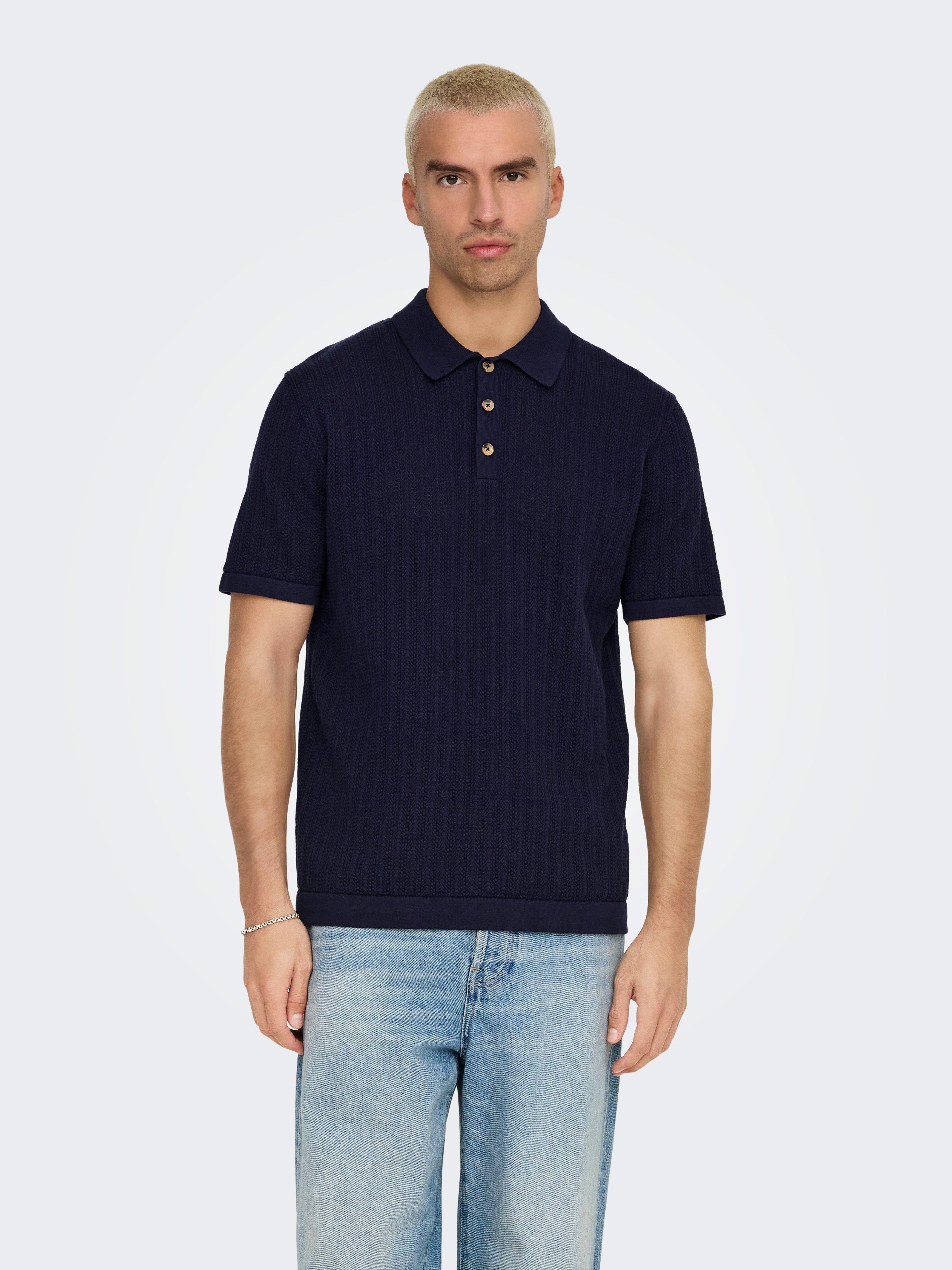 ONSMOON Knitted Polo-Shirt | Dark Blue | ONLY & SONS®