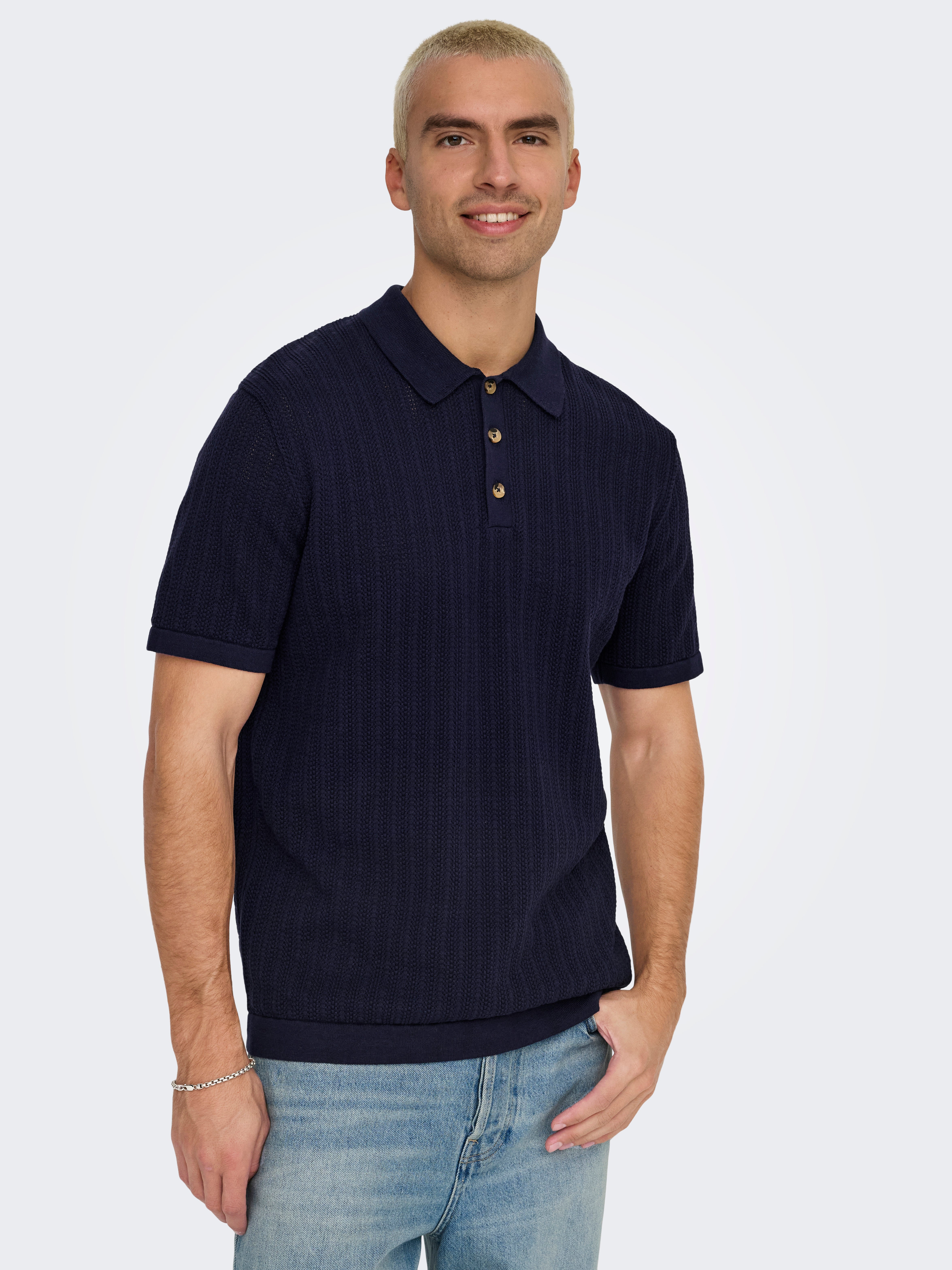 ONSMOON Knit Polo-Shirt | Dark Blue | ONLY & SONS®